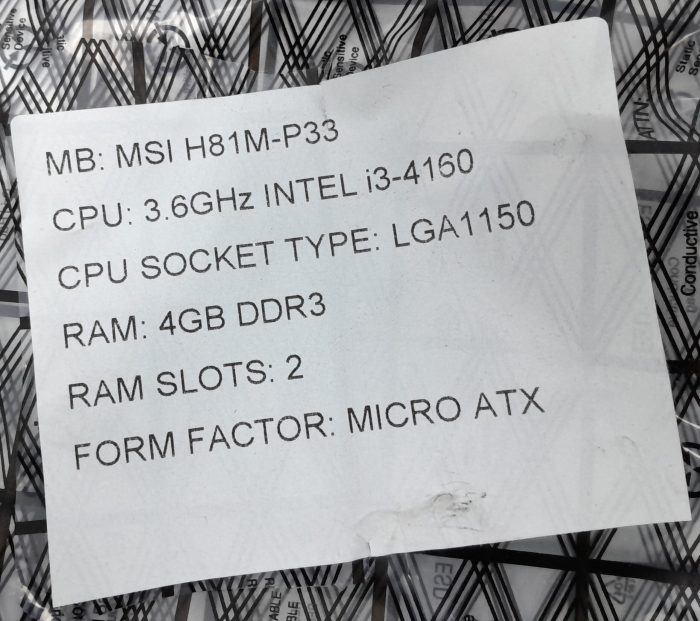 MSI Motherboard Intel i3-4160 With I/O Shield H81M-P33 LGA1150 DDR3 MICRO ATX - Image 3