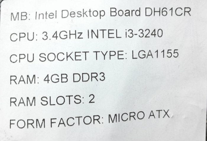 Intel Motherboard Intel i3-3240 With I/O Shield DH61CR LGA1155 DDR3 MICRO ATX - Image 3