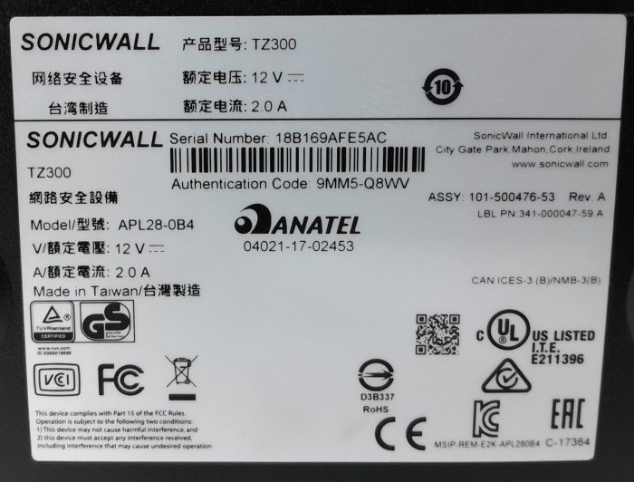 SonicWALL 5 Port Firewall Network Security Appliance TZ300 (APL28-0B4) - Image 3