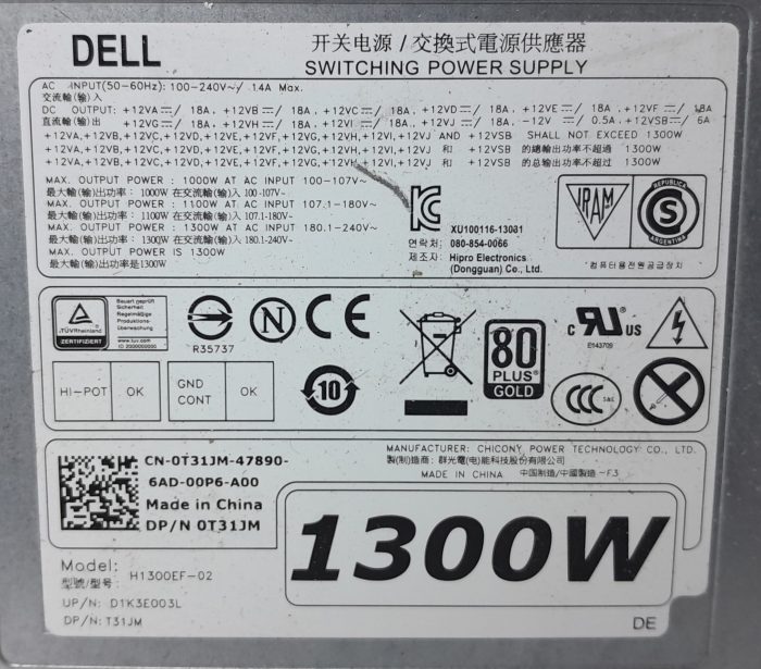 Dell Power Supply Unit (PSU) 1300W H1300EF-02 - Image 3