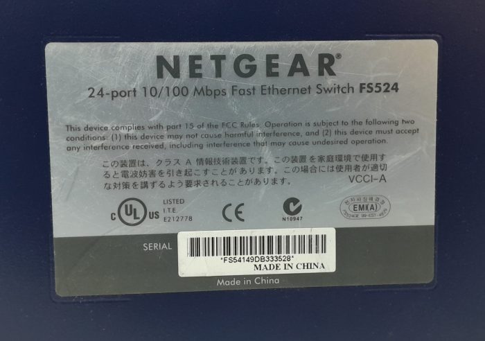 Netgear 24 Port 10/100 Mbps Fast Ethernet Switch FS524 - Image 3