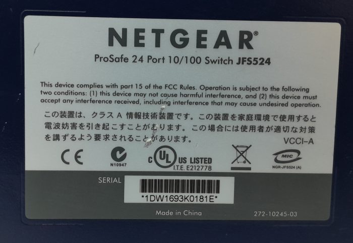 Netgear 24 Port 10/100 Switch Prosafe JFS524 - Image 3