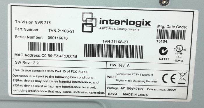 Interlogix Network Digital Video Recorder TVN-21166S-2T - Image 3