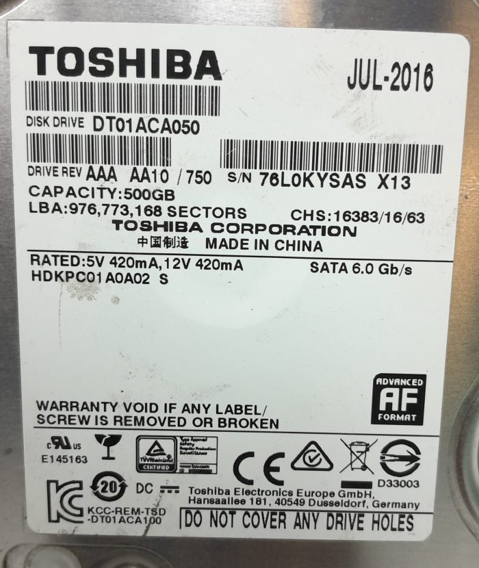 Toshiba 500GB Hard Drive DT01ACA050 - Image 3