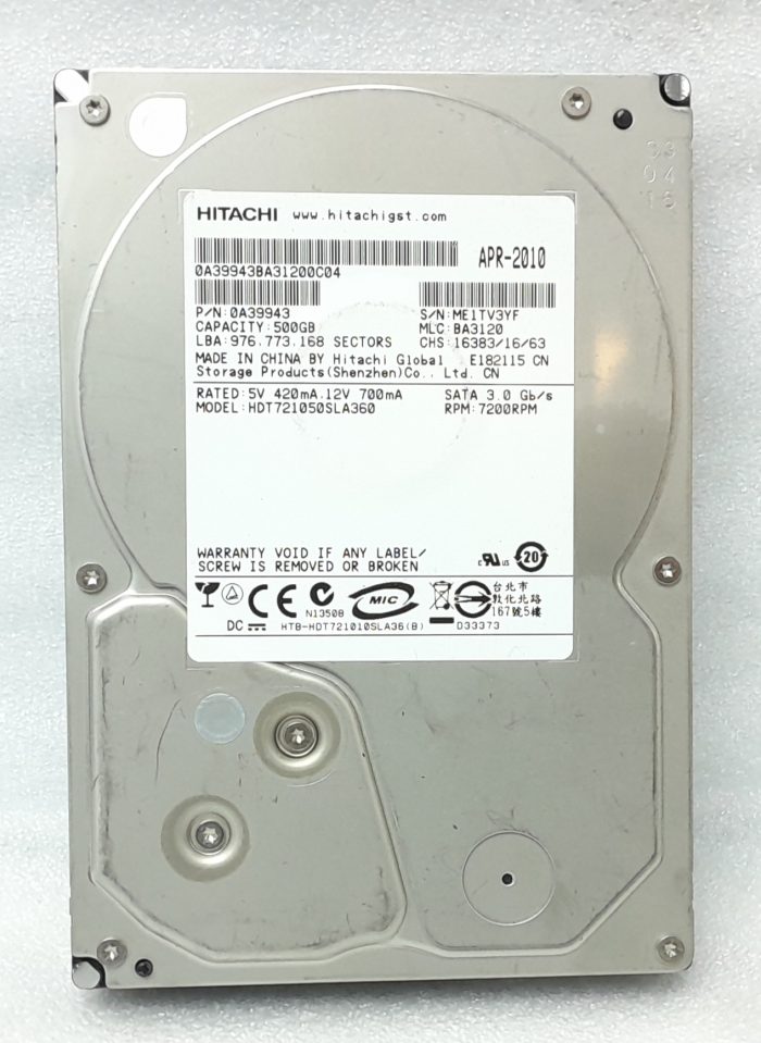 Hitachi 500GB Hard Drive HDS721050SLA350 - Image 2
