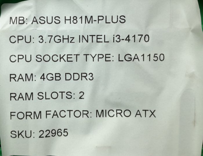 Asus Motherboard Intel i3-4170 With I/O Shield H81M-PLUS LGA1150 DDR3 MICRO ATX - Image 3