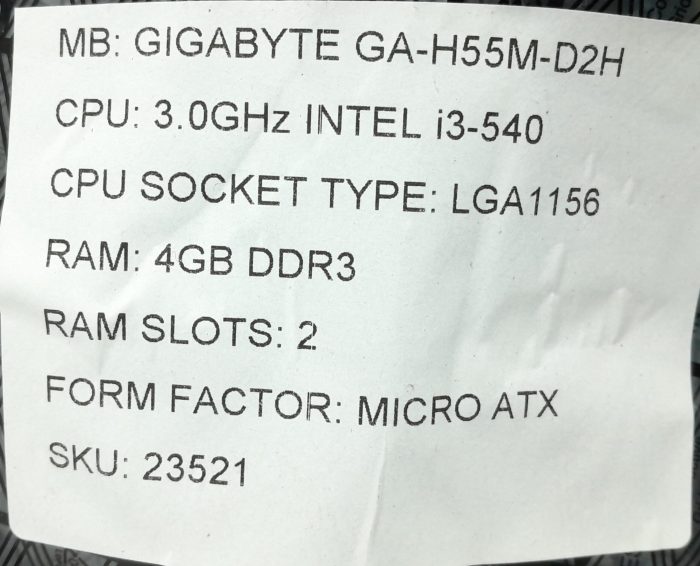 Gigabyte Motherboard Intel i3-540 With I/O Shield GA-H55M-D2H LGA1156 DDR3 MICRO ATX - Image 5