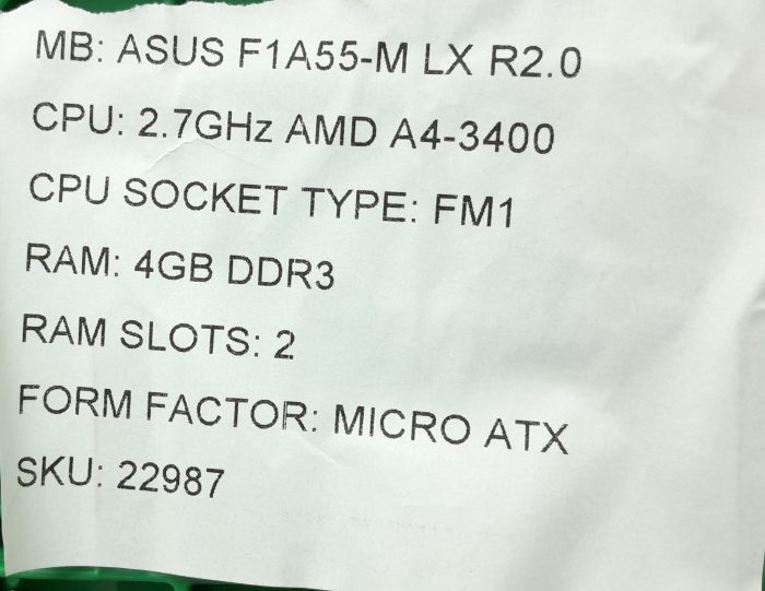 Asus Motherboard AMD A4-3400 With I/O Shield F1A55-M LX R2.0 FM1 DDR3 MICRO ATX - Image 3