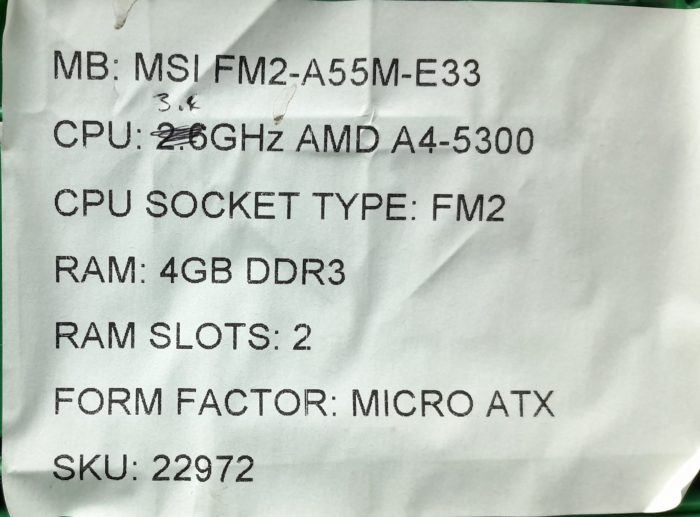 MSI Motherboard AMD A4-5300 With I/O Shield FM2-A55M-E33 FM2 DDR3 MICRO ATX - Image 3