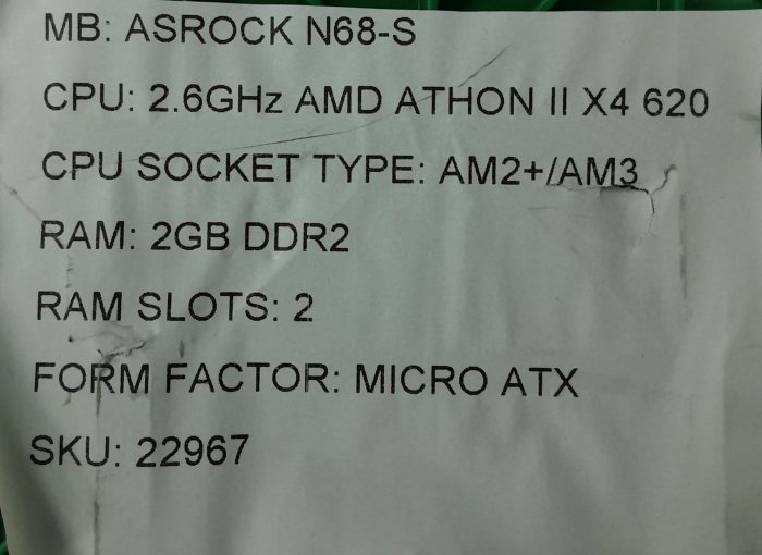 Asrock Motherboard AMD Athon II X4 620 With I/O Shield N68-S AM2+/AM3 DDR2 MICRO ATX - Image 3