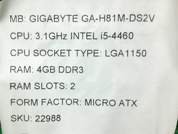 Gigabyte Motherboard Intel i5-4460 With I/O Shield GA-H81M-DS2V LGA1150 DDR3 MICRO ATX - Image 3