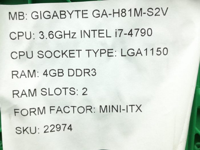Gigabyte Motherboard Intel i7-4790 With I/O Shield GA-H81M-S2V LGA1150 DDR3 MINI ITX - Image 3