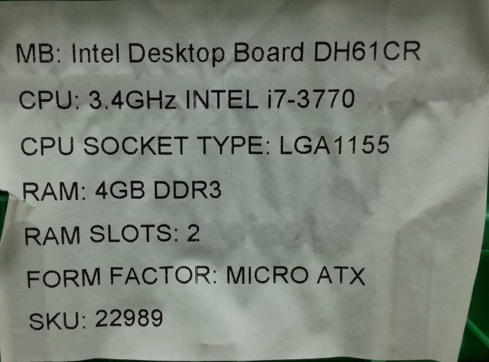 Intel Motherboard Intel i7-3770 With I/O Shield DH61CR LGA1155 DDR3 MICRO ATX - Image 3