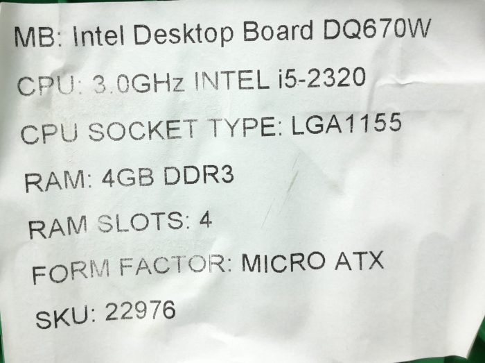 Intel Motherboard Intel i5-2320 With I/O Shield DQ670W LGA1155 DDR3 MICRO ATX - Image 3