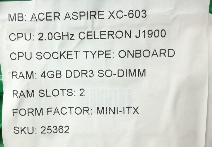 Acer Motherboard Celeron J1900 With I/O Shield Aspire XC-603 Onboard DDR3 SO-DIMM MINI-ITX - Image 3