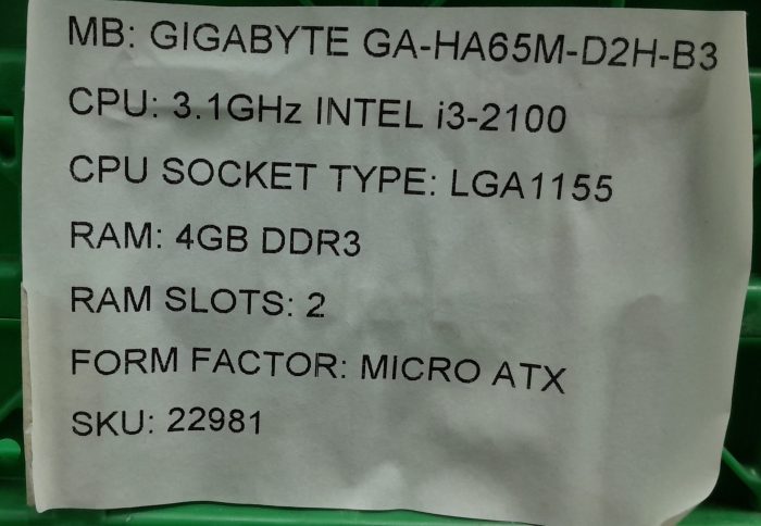 Gigabyte Motherboard Intel i3-2100 With I/O Shield GA-HA65M-D2H-B3 LGA1155 DDR3 MICRO ATX - Image 3