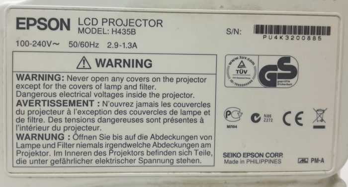 Epson VGA Projector with 2989 Lamp Hours Used EB-X11 (H435B) - Image 3