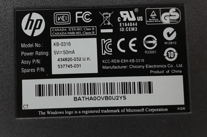 HP PS/2 Keyboard KB-0316 (434820-032) - Image 4