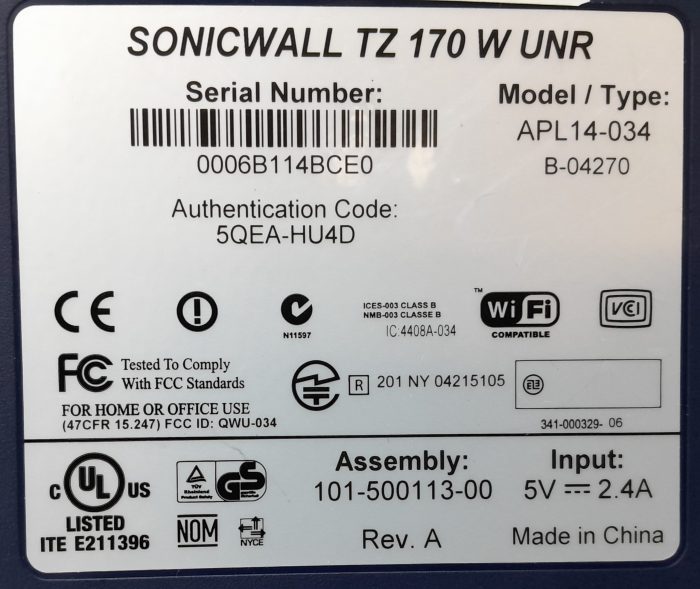 SonicWALL Network Firewall Security Appliance TZ 170 W UNR APL14-034 - Image 3
