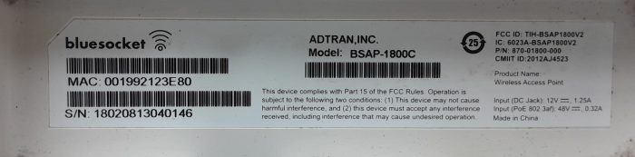 Adtran Wireless Access Point BlueSocket BSAP-1800C - Image 3