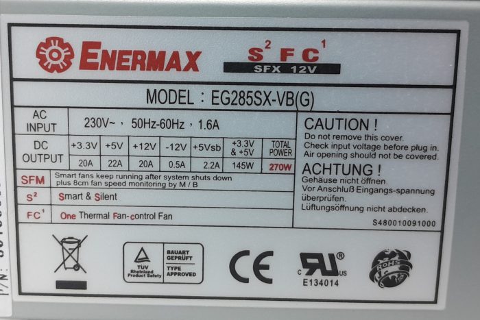 Enermax 270V Power Supply Unit (PSU) EG285SX-VB - Image 3