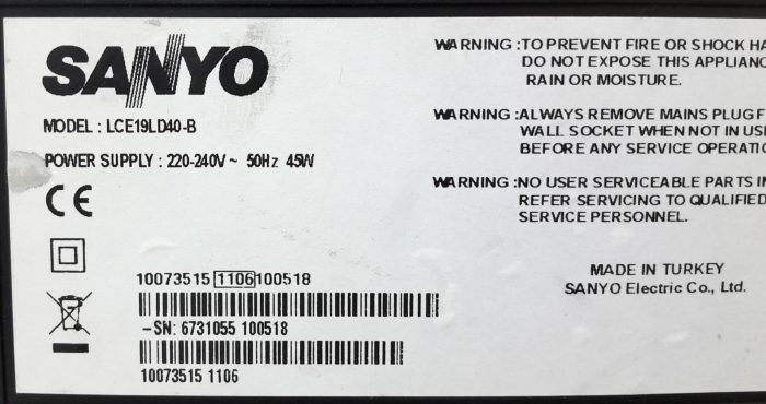Sanyo 18.5" HDMI VGA SCART TV LCE19LD40-B - Image 3