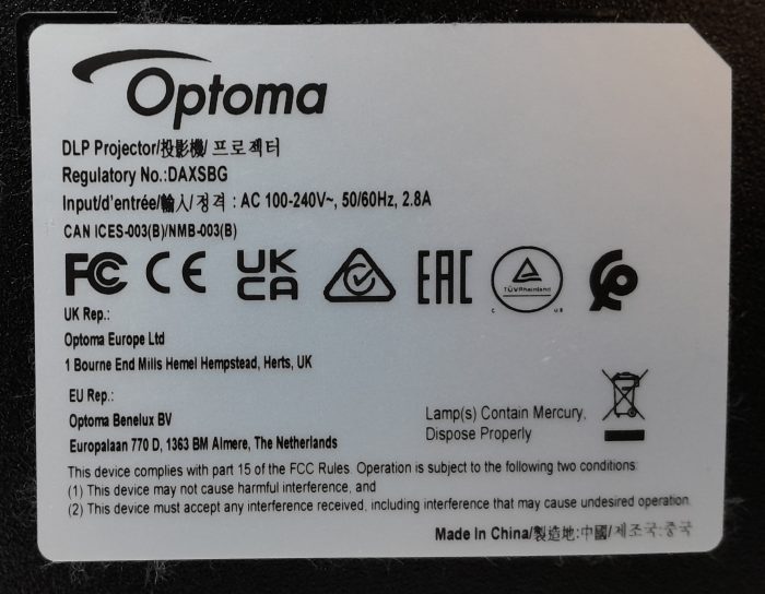 Optoma HDMI VGA Projector with 94 Lamp Hours Used DAXSBG - Image 3