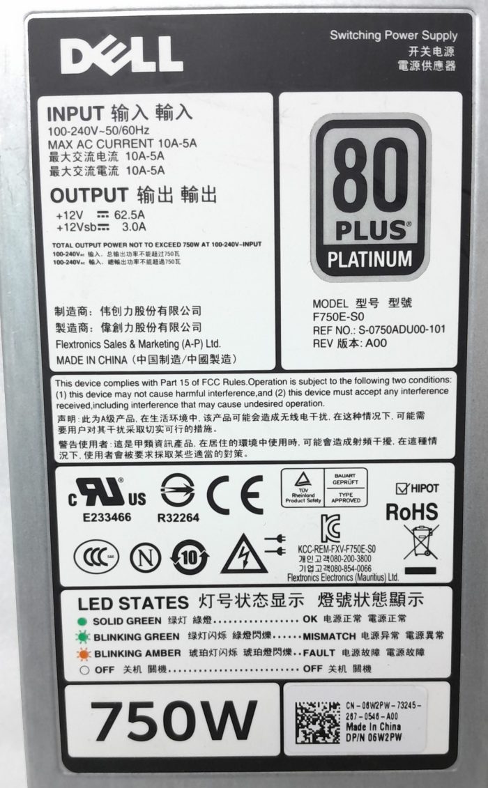 Dell 750W Power Supply Unit (PSU) F750E-S0 - Image 3