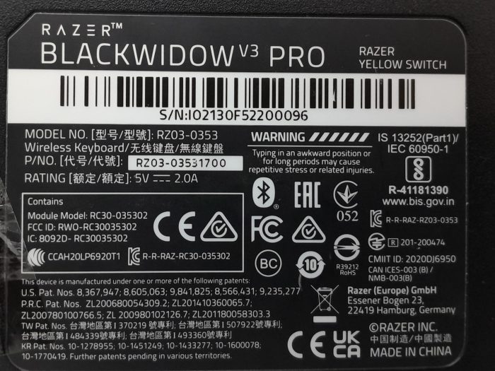 Razer Keyboard BLACKWIDOW V3 PRO YELLOW SWITCH RZ03-0353 - Image 3