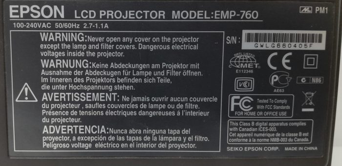 Epson VGA Projector with 309 Lamp Hours Used EMP-760 - Image 3