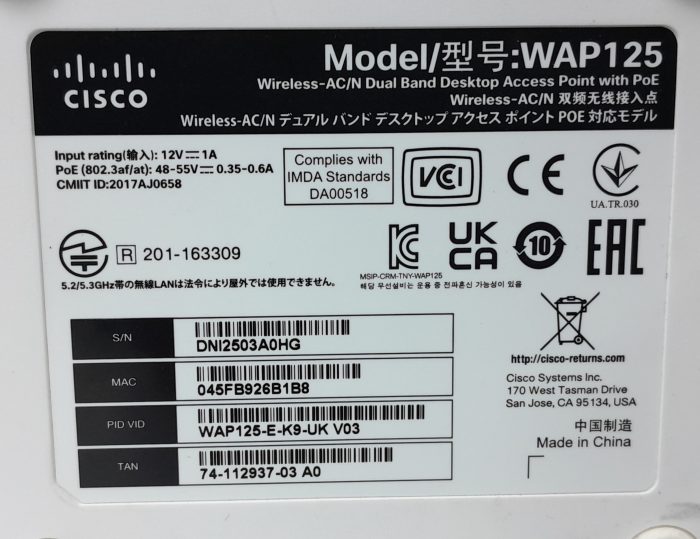 Cisco Wireless-AC/N Dual Band Desktop Access Point With PoE WAP125 - Image 6