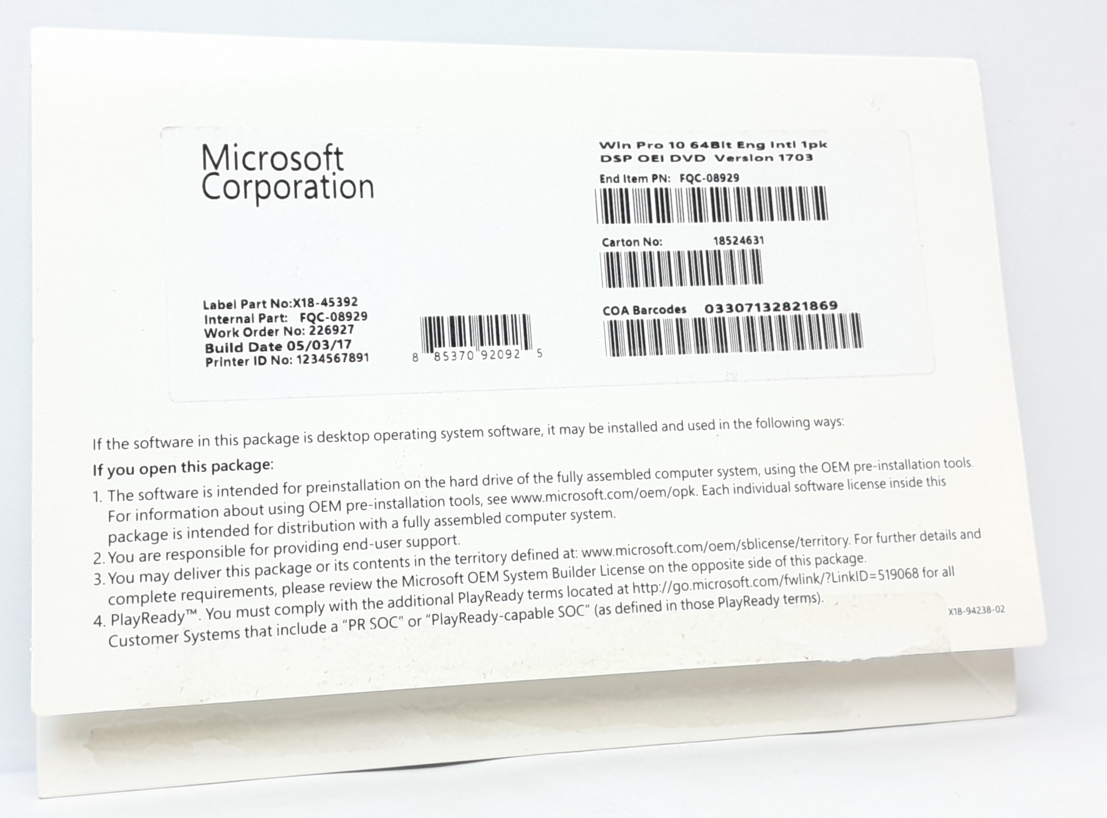 20250629_183214 Microsoft OEM System Builder License VERSION 1703 - Image 1