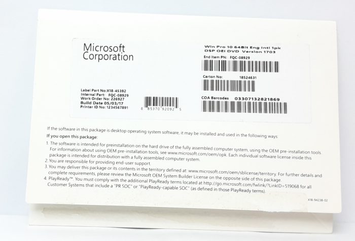 Microsoft OEM System Builder License VERSION 1703 - Image 2