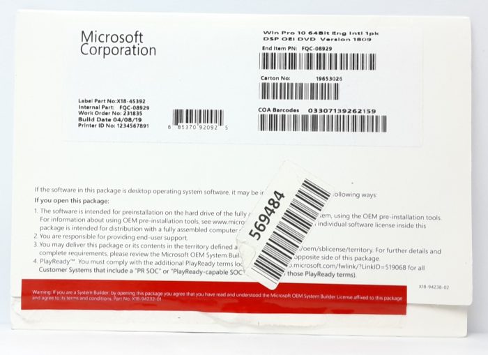 Microsoft OEM System Builder License VERSION 1809 - Image 2