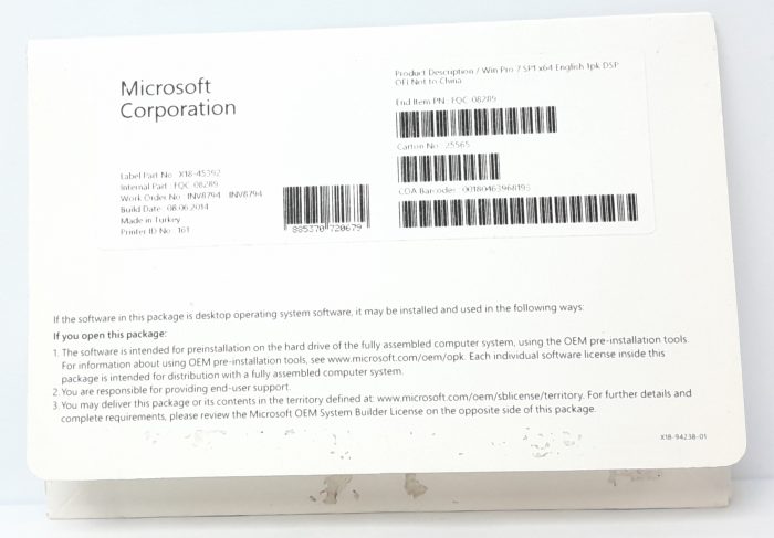 Microsoft OEM System Builder License FQC-08289 - Image 2
