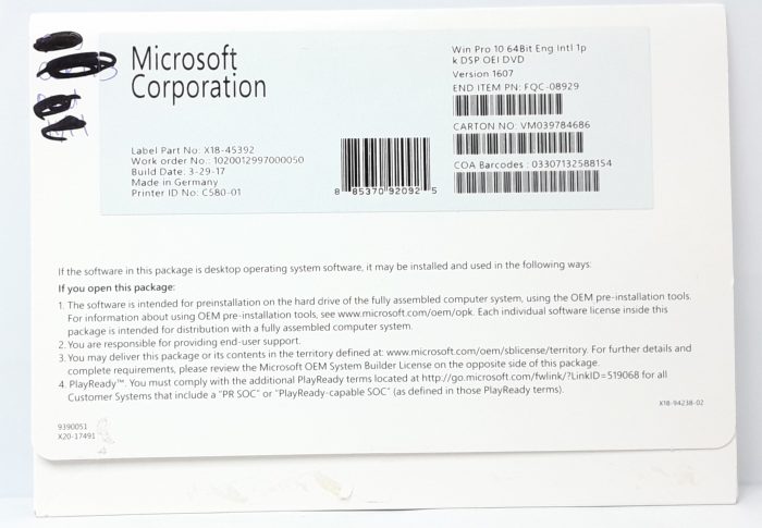 Microsoft OEM System Builder License VERSION 1607 - Image 2