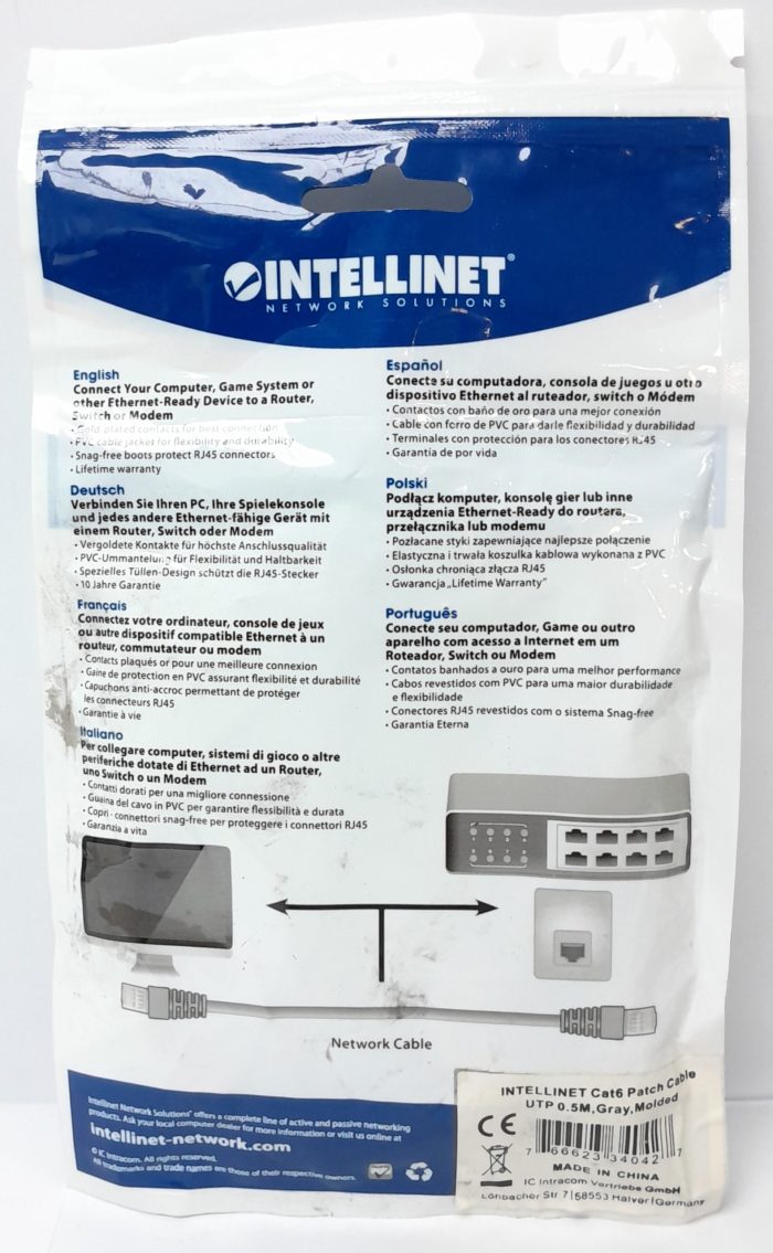 Intellinet Cat6 Cable UTP 0.5 GRAY Molded - Joblot x3 - Image 4
