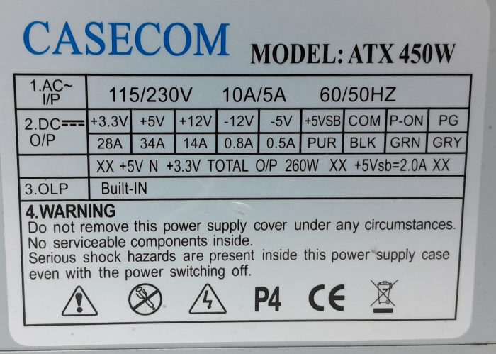 Casecom 260W Power Supply Unit (PSU) ATX 450W - Image 3