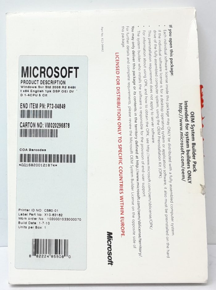 Microsoft Windows Server Standard 2008 R2 X14-34443-08 - Image 2