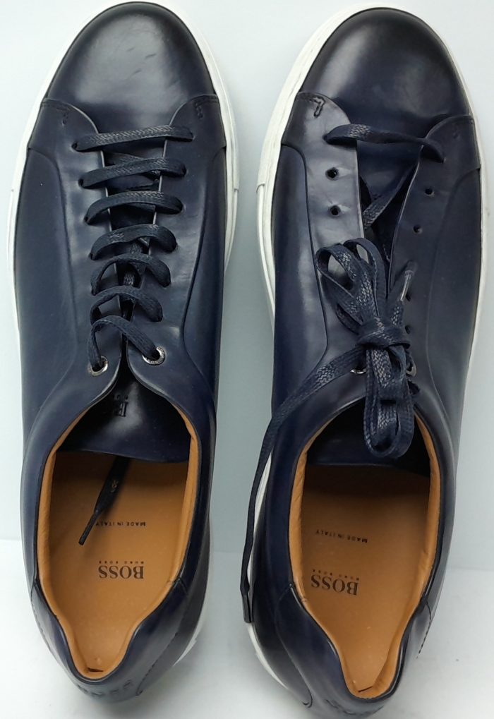 Hugo Boss Blue Leather Lace Up Size 12 Tennis Sneakers Mirage - Image 2