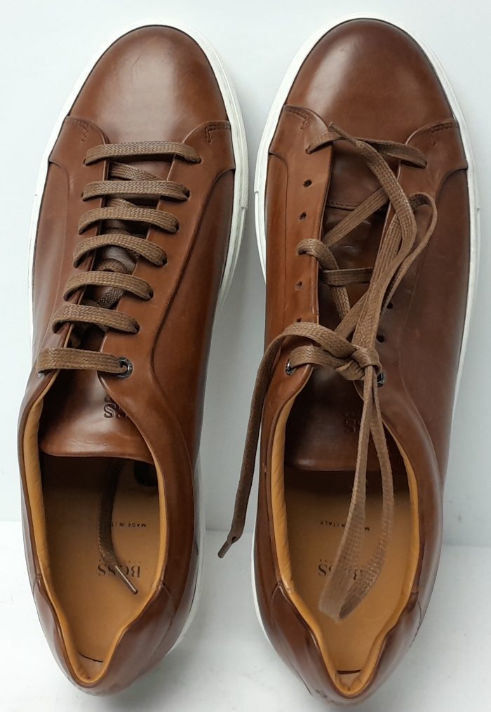Hugo Boss Brown Leather Lace Up Size 12 Tennis Sneakers Mirage - Image 2
