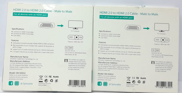 Syncwire HDMI Cable SW-HD032 - Joblot x2 - Image 4
