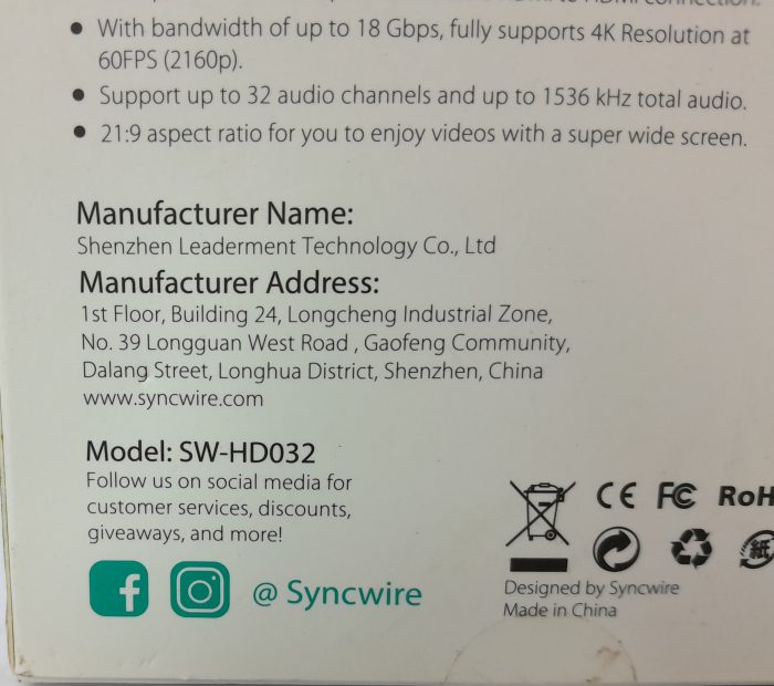 Syncwire HDMI Cable SW-HD032 - Joblot x2 - Image 3