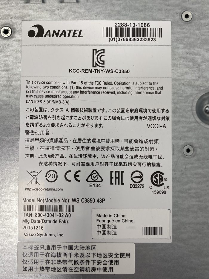 Cisco Wsc3850-48p-s-v07