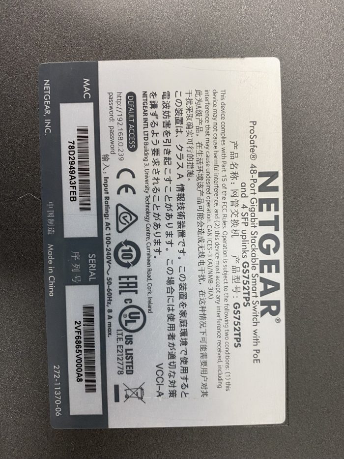 Netgear Gs752tps