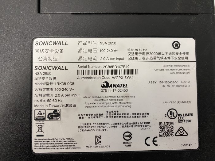 Sonicwall Nsa2650 1rk38-0c8