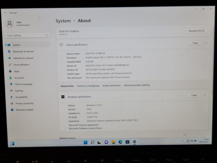Microsoft Surface 3 Model 1645 AMD x7-Z8700 CPU 4GB RAM 64GB SSD Windows 11 - Image 3