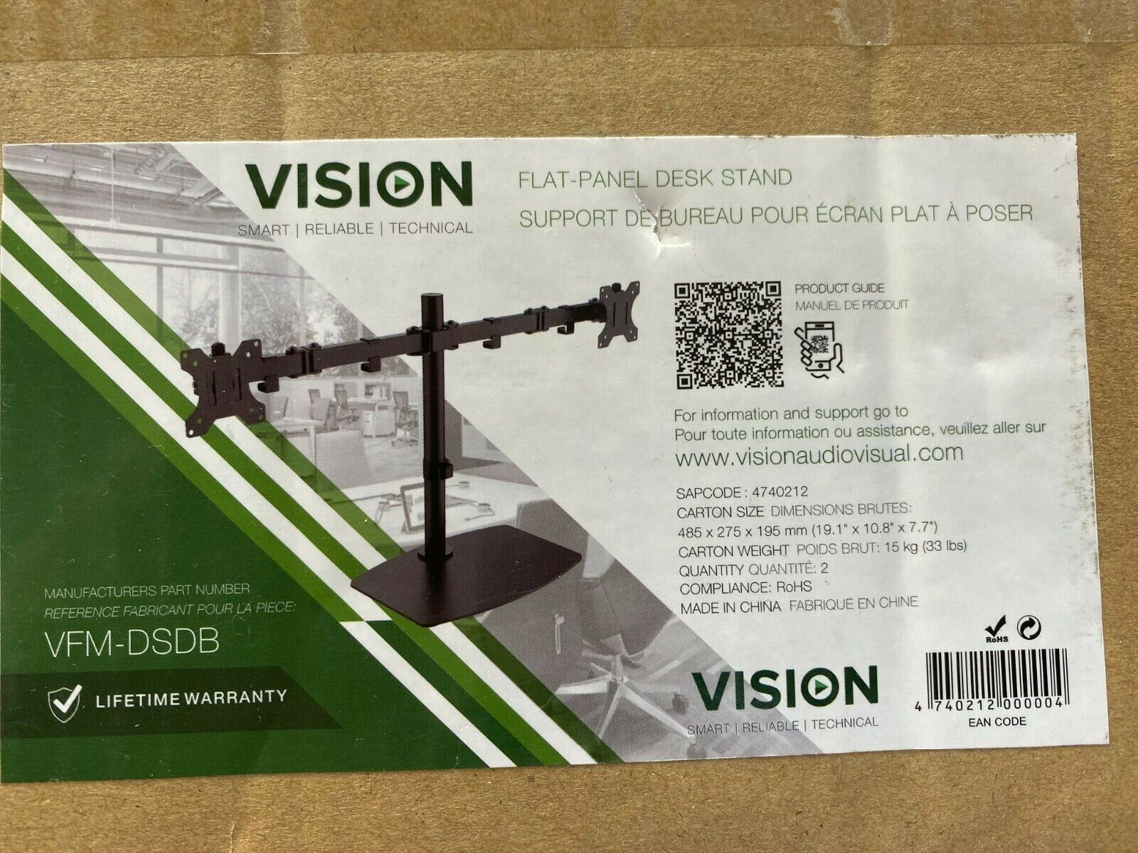 Vision-Flat-Panel-Dual-Desk-Stand-Up-to-32-inch-Black-vfm-dsdb-new-in-box-304181447765 Vision Flat-Panel Dual Desk Stand - Up to 32-inch - Black vfm-dsdb new in box - Image 1