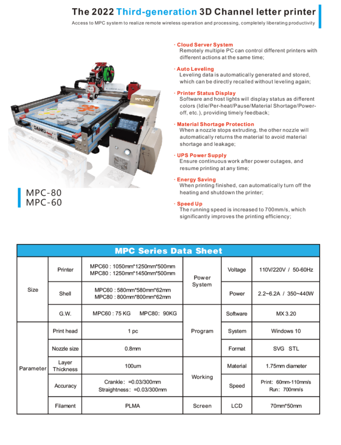 MPC-80 Large Bed 3D Signage Printer 800x800x60mm Dual Extruders Heatbed Wifi - Image 5