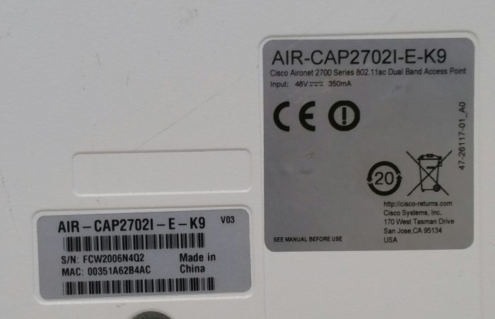 Cisco AIR-CAP27021-E-K9 VO3 Aironet 2700 Series 802.11ac Dual Band Access Point - Image 6